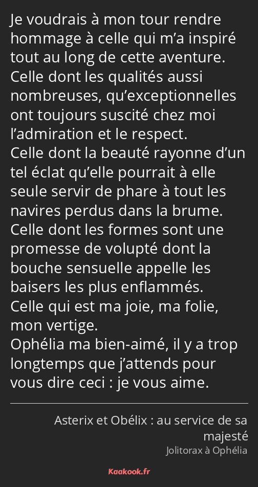 Je voudrais à mon tour rendre hommage à celle qui m’a inspiré tout au long de cette aventure. Celle…