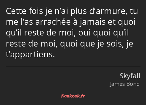 Cette fois je n’ai plus d’armure, tu me l’as arrachée à jamais et quoi qu’il reste de moi, oui quoi…