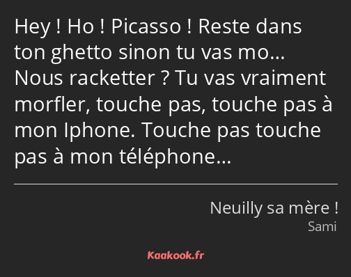 Hey ! Ho ! Picasso ! Reste dans ton ghetto sinon tu vas mo… Nous racketter ? Tu vas vraiment…