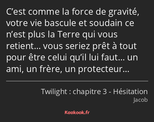 C’est comme la force de gravité, votre vie bascule et soudain ce n’est plus la Terre qui vous…