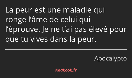 La peur est une maladie qui ronge l’âme de celui qui l’éprouve. Je ne t’ai pas élevé pour que tu…