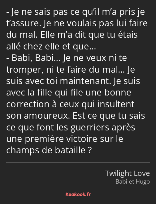 Je ne sais pas ce qu’il m’a pris je t’assure. Je ne voulais pas lui faire du mal. Elle m’a dit que…