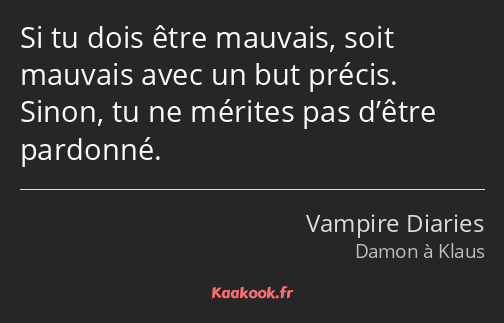 Si tu dois être mauvais, soit mauvais avec un but précis. Sinon, tu ne mérites pas d’être pardonné.