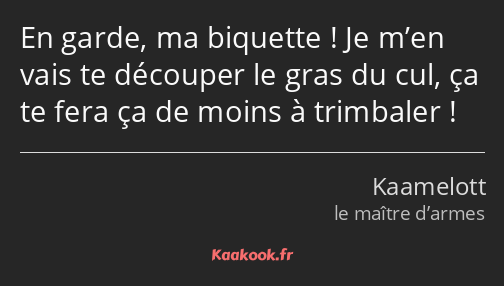 En garde, ma biquette ! Je m’en vais te découper le gras du cul, ça te fera ça de moins à trimbaler…