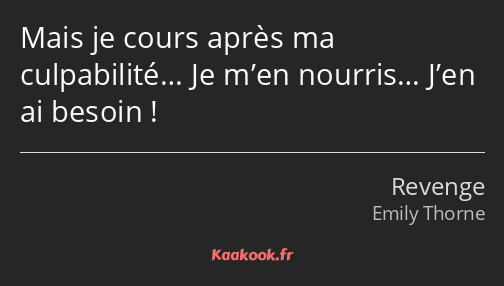 Mais je cours après ma culpabilité… Je m’en nourris… J’en ai besoin !