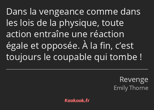 Dans la vengeance comme dans les lois de la physique, toute action entraîne une réaction égale et…