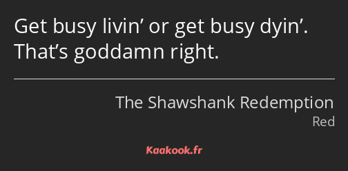 Get busy livin’ or get busy dyin’. That’s goddamn right.