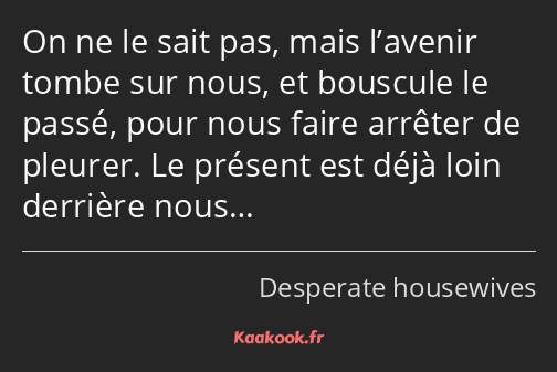 On ne le sait pas, mais l’avenir tombe sur nous, et bouscule le passé, pour nous faire arrêter de…