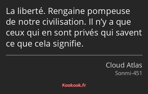 La liberté. Rengaine pompeuse de notre civilisation. Il n’y a que ceux qui en sont privés qui…