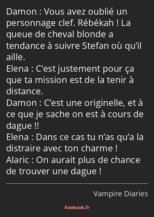 Vous avez oublié un personnage clef. Rébékah ! La queue de cheval blonde a tendance à suivre Stefan…