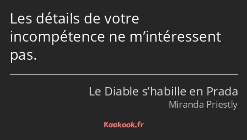 Les détails de votre incompétence ne m’intéressent pas.