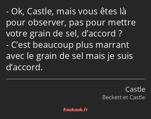 Ok, Castle, mais vous êtes là pour observer, pas pour mettre votre grain de sel, d’accord ? C’est…