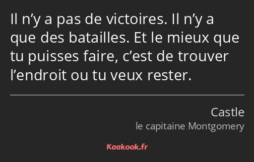 Il n’y a pas de victoires. Il n’y a que des batailles. Et le mieux que tu puisses faire, c’est de…