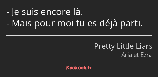 Je suis encore là. Mais pour moi tu es déjà parti.