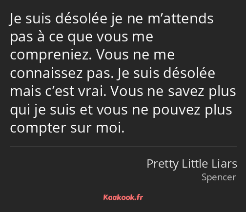 Je suis désolée je ne m’attends pas à ce que vous me compreniez. Vous ne me connaissez pas. Je suis…