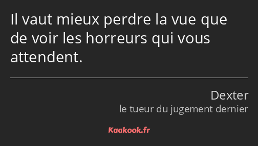 Il vaut mieux perdre la vue que de voir les horreurs qui vous attendent.