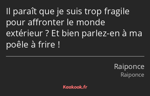 Il paraît que je suis trop fragile pour affronter le monde extérieur ? Et bien parlez-en à ma poêle…