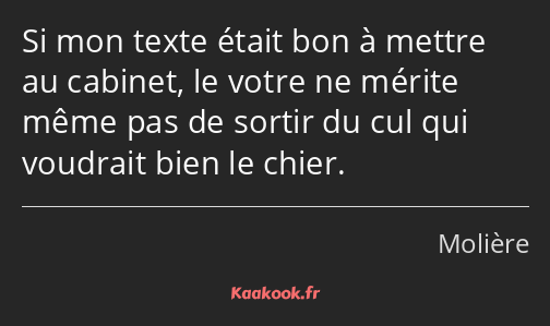 Si mon texte était bon à mettre au cabinet, le votre ne mérite même pas de sortir du cul qui…