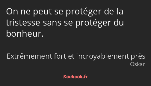 On ne peut se protéger de la tristesse sans se protéger du bonheur.