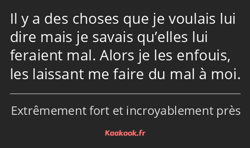 Il y a des choses que je voulais lui dire mais je savais qu’elles lui feraient mal. Alors je les…