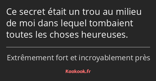 Ce secret était un trou au milieu de moi dans lequel tombaient toutes les choses heureuses.