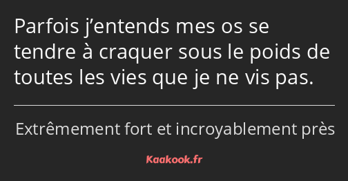 Parfois j’entends mes os se tendre à craquer sous le poids de toutes les vies que je ne vis pas.