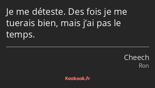 Je me déteste. Des fois je me tuerais bien, mais j’ai pas le temps.