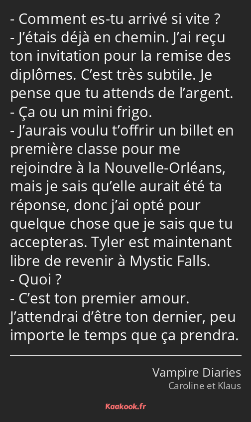 Comment es-tu arrivé si vite ? J’étais déjà en chemin. J’ai reçu ton invitation pour la remise des…