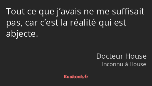 Tout ce que j’avais ne me suffisait pas, car c’est la réalité qui est abjecte.