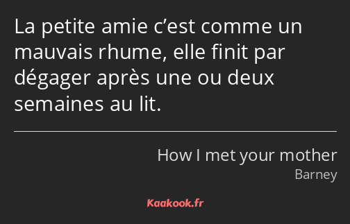 La petite amie c’est comme un mauvais rhume, elle finit par dégager après une ou deux semaines au…