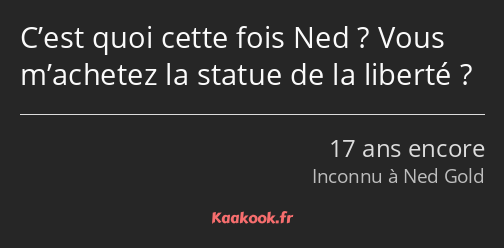 C’est quoi cette fois Ned ? Vous m’achetez la statue de la liberté ?