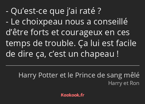 Qu’est-ce que j’ai raté ? Le choixpeau nous a conseillé d’être forts et courageux en ces temps de…