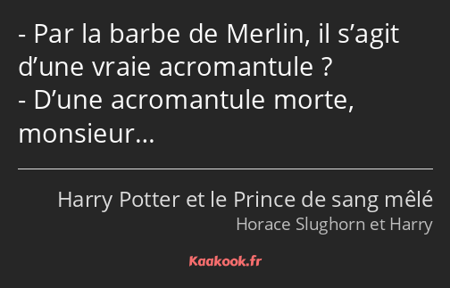 Par la barbe de Merlin, il s’agit d’une vraie acromantule ? D’une acromantule morte, monsieur…