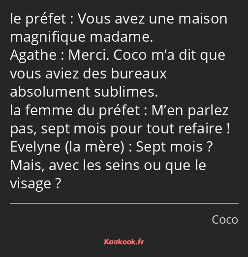 Vous avez une maison magnifique madame. Merci. Coco m’a dit que vous aviez des bureaux absolument…