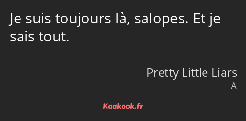 Je suis toujours là, salopes. Et je sais tout.