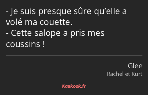 Je suis presque sûre qu’elle a volé ma couette. Cette salope a pris mes coussins !