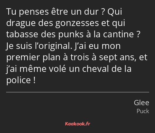 Tu penses être un dur ? Qui drague des gonzesses et qui tabasse des punks à la cantine ? Je suis…