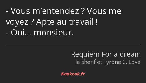 Vous m’entendez ? Vous me voyez ? Apte au travail ! Oui… monsieur.