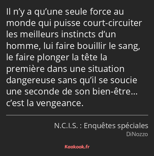 Il n’y a qu’une seule force au monde qui puisse court-circuiter les meilleurs instincts d’un homme…