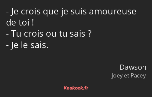 Je crois que je suis amoureuse de toi ! Tu crois ou tu sais ? Je le sais.