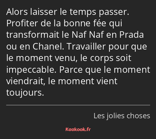 Alors laisser le temps passer. Profiter de la bonne fée qui transformait le Naf Naf en Prada ou en…
