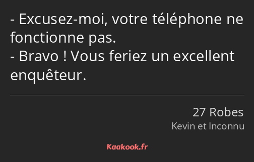 Excusez-moi, votre téléphone ne fonctionne pas. Bravo ! Vous feriez un excellent enquêteur.