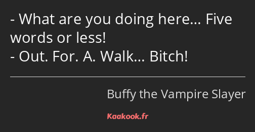 What are you doing here… Five words or less! Out. For. A. Walk… Bitch!