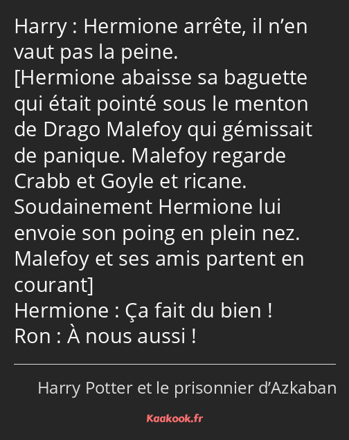 Hermione arrête, il n’en vaut pas la peine. Ça fait du bien ! À nous aussi !