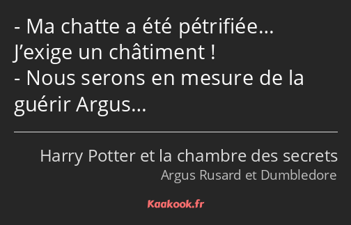 Ma chatte a été pétrifiée… J’exige un châtiment ! Nous serons en mesure de la guérir Argus…