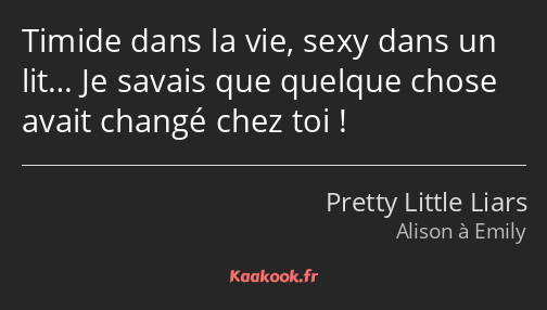 Timide dans la vie, sexy dans un lit… Je savais que quelque chose avait changé chez toi !