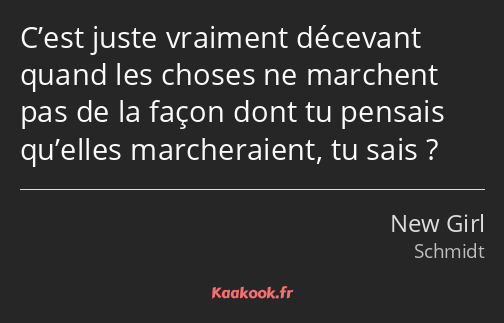 C’est juste vraiment décevant quand les choses ne marchent pas de la façon dont tu pensais qu’elles…