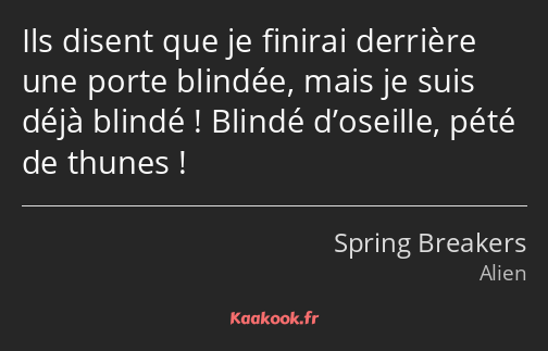 Ils disent que je finirai derrière une porte blindée, mais je suis déjà blindé ! Blindé d’oseille…