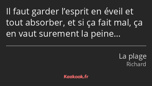 Il faut garder l’esprit en éveil et tout absorber, et si ça fait mal, ça en vaut surement la peine…