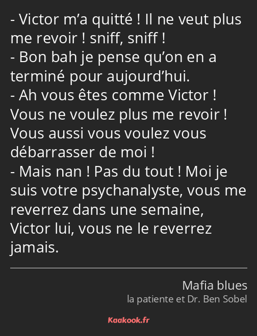 Victor m’a quitté ! Il ne veut plus me revoir ! sniff, sniff ! Bon bah je pense qu’on en a terminé…